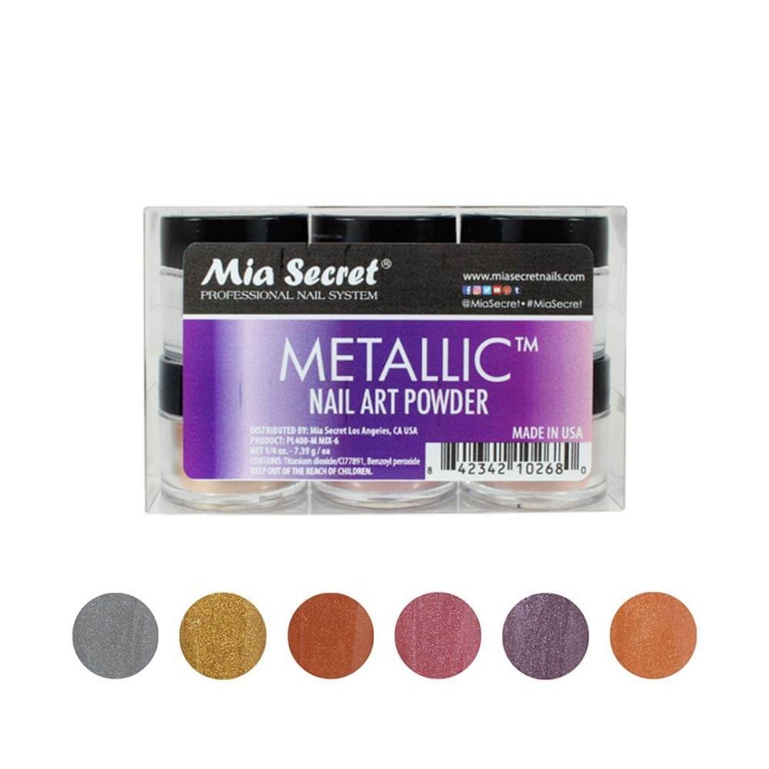 Metallic Acrylic Nail Art Powder Collection PL400-M MIX-6 - Karla's Nails Supply