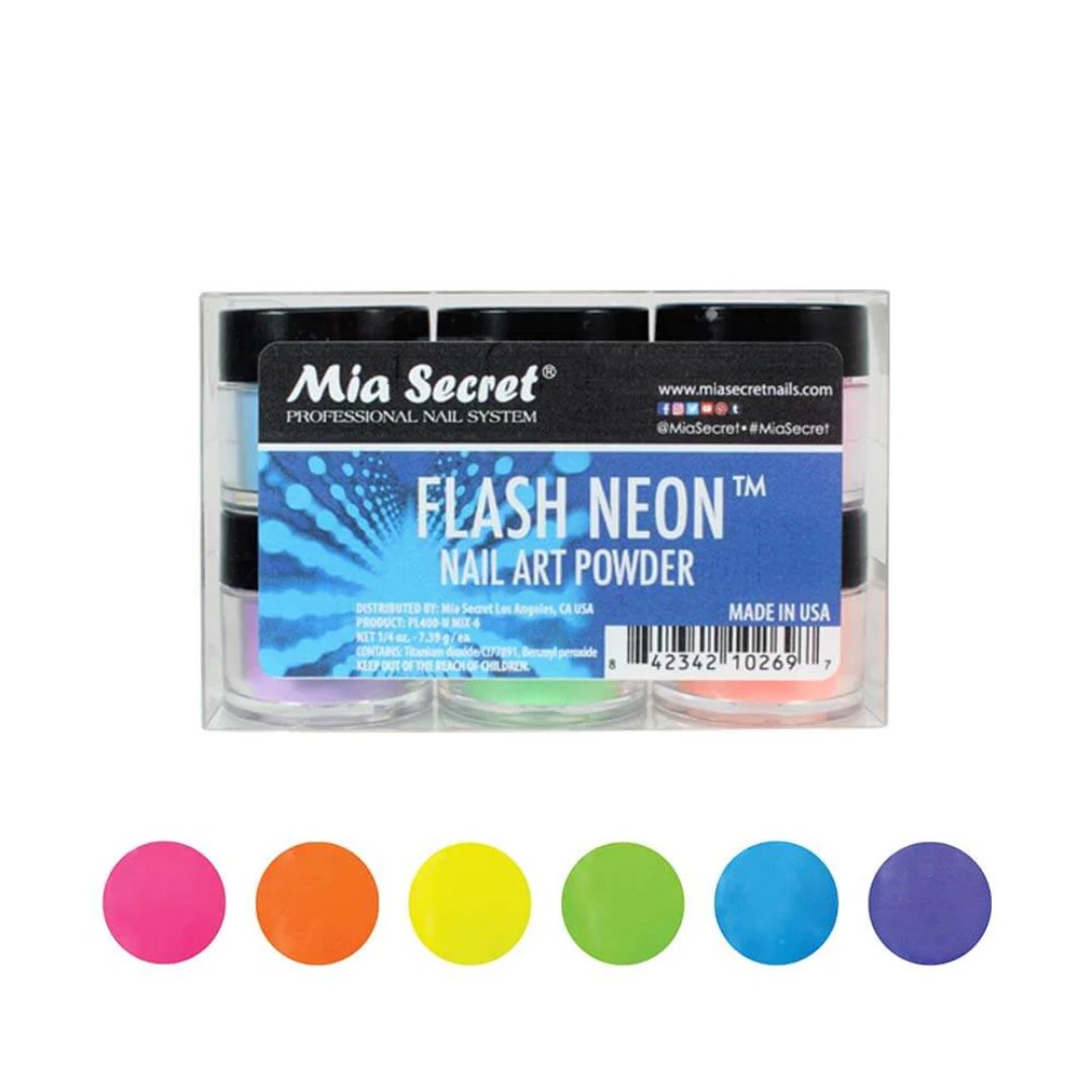 Flash Neon Acrylic Nail Art Powder Collection (6PC) PL400-N MIX-6 - Karla's Nails Supply
