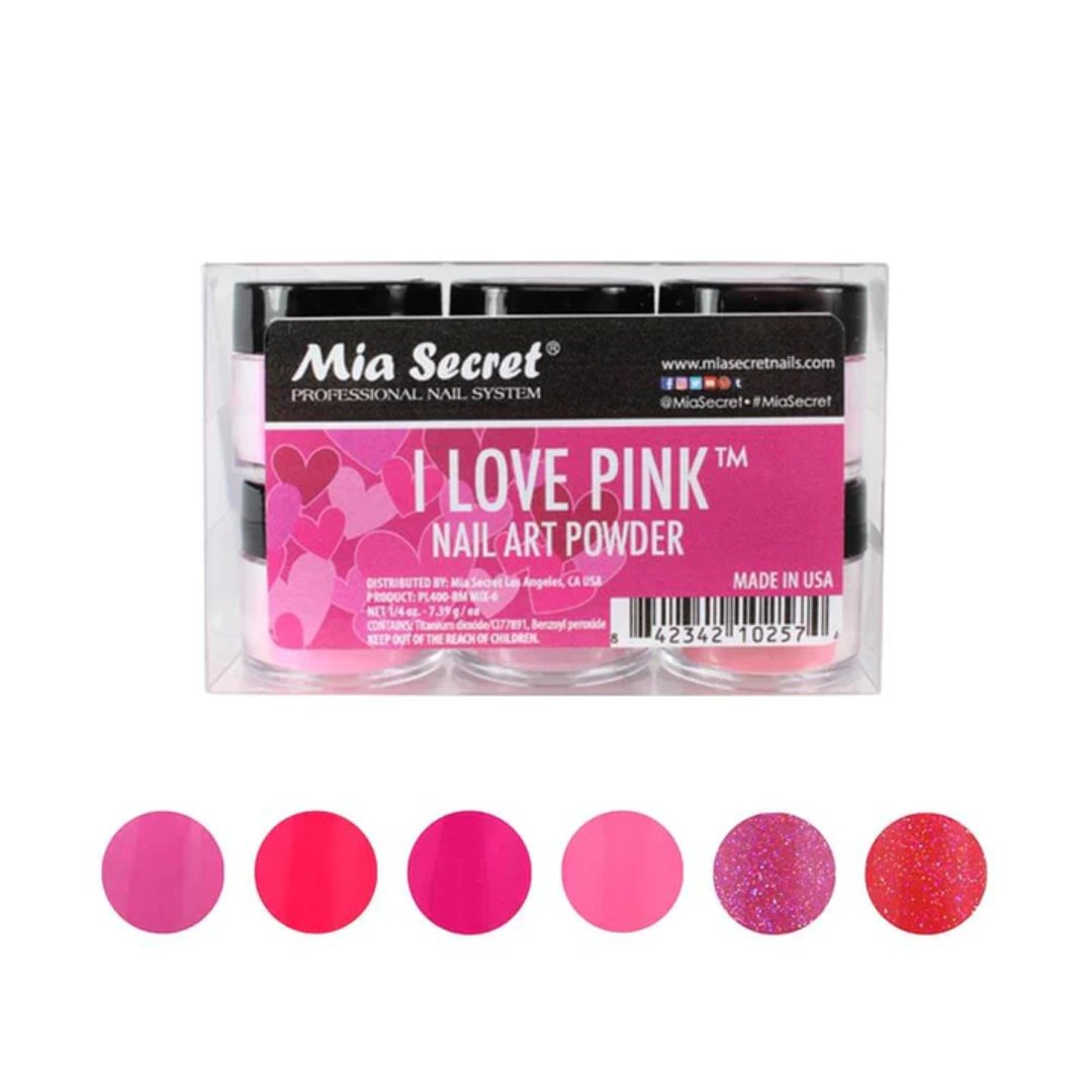 I Love Pink Acrylic Nail Art Powder Collection (6PC) PL400-RM MIX-6 - Karla's Nails Supply